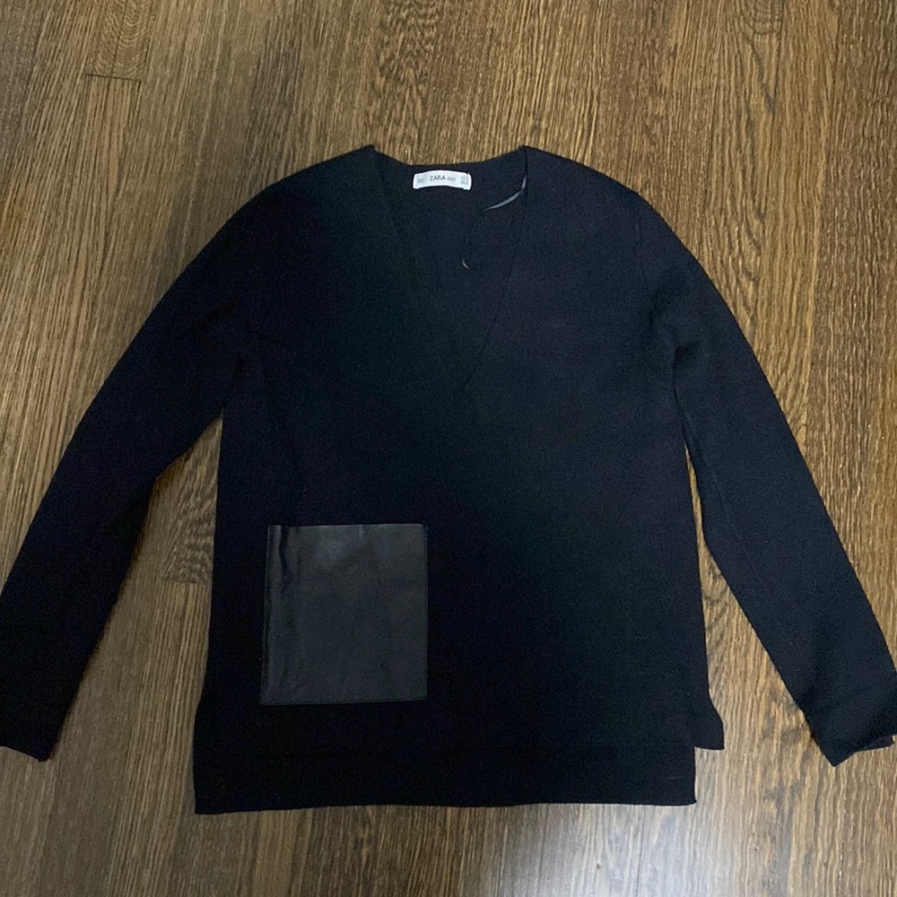 ZARA knit sweater with faux leather pocket